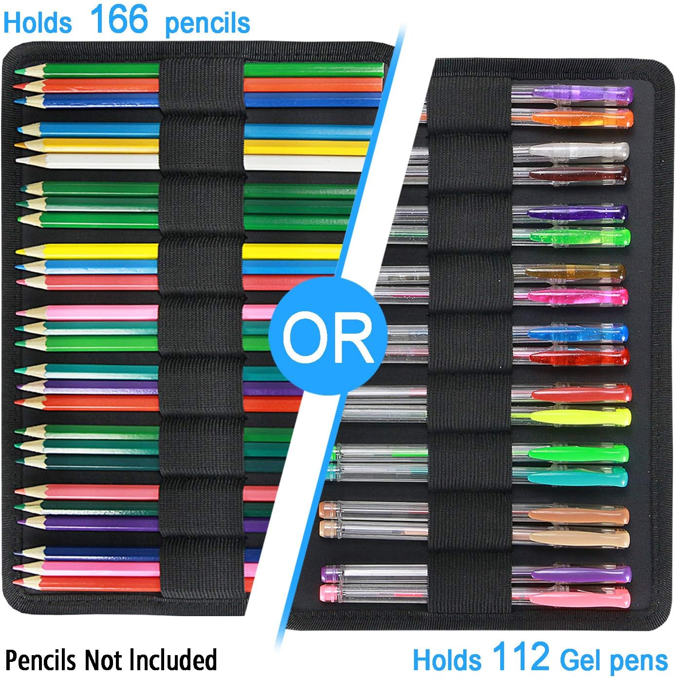 YOUSHARES Colored Pencil Case 166 Slots Pen Case Organizer with Handy Wrap & Zipper, Multilayer Holder for Prismacolor Colored Pencils & Gel Pen (Sports Cat)