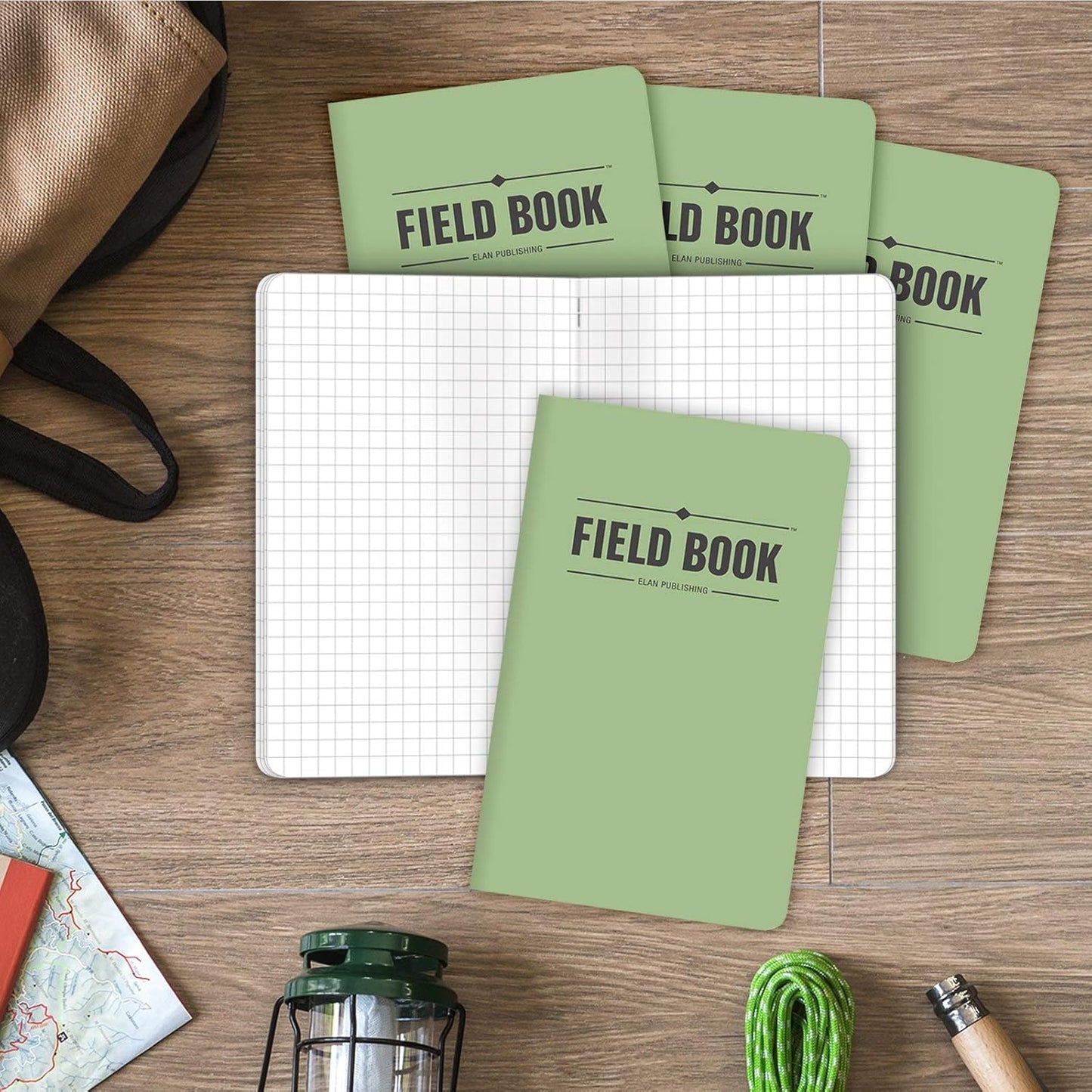 Elan Publishing Company Field Notebook/Pocket Journal - 3.5"x5.5" - Green - Graph Memo Book - Pack of 5