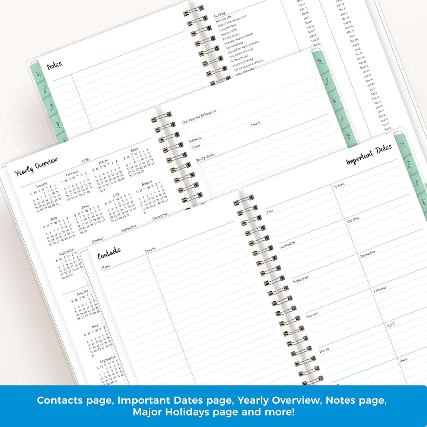 Blue Sky 2025-2026 Weekly and Monthly Academic Year Planner Calendar, July 2025 - June 2026, 5" x 8", Flexible Cover, Wirebound, Laminated Tabs, Laurel