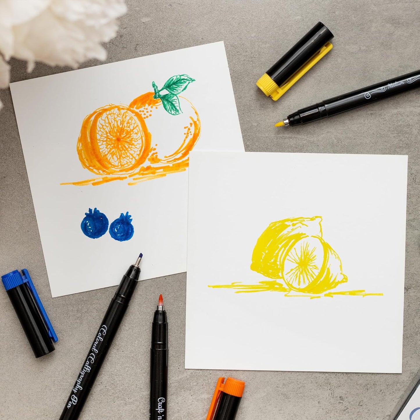 Craft 'n' Beyond Colored Calligraphy Brush Pens Waterproof Pack of 12 Markers for Hand Lettering, Art Drawing, Sketching, Scrapbooking, Journaling - Beginner Kit with Fadeproof Ink