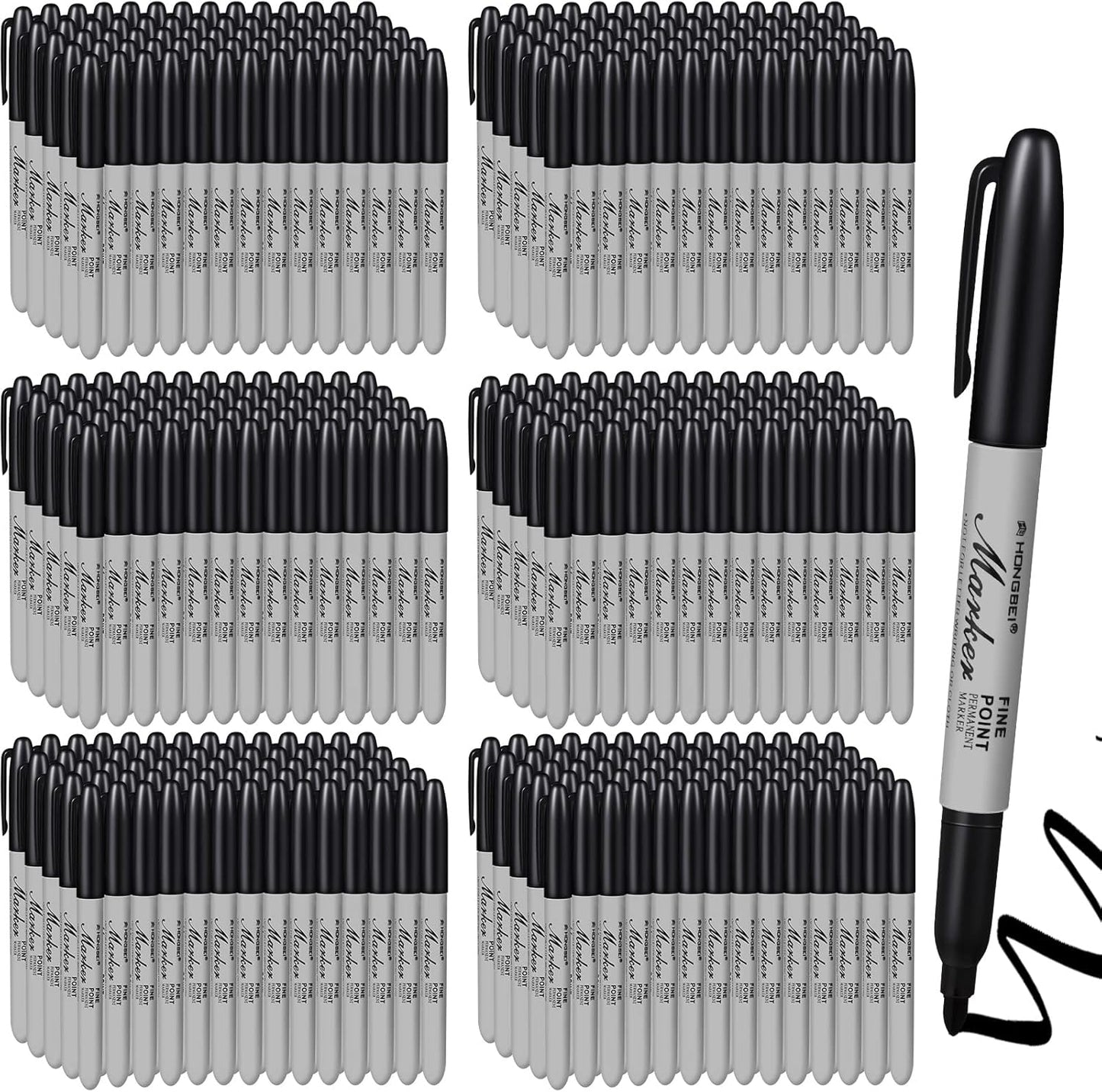 Thenshop 300 Pack Permanent Markers Bulk Black Permanent Marker Set Fine Point Pens Work on Wood, Metal, Stone, Glass