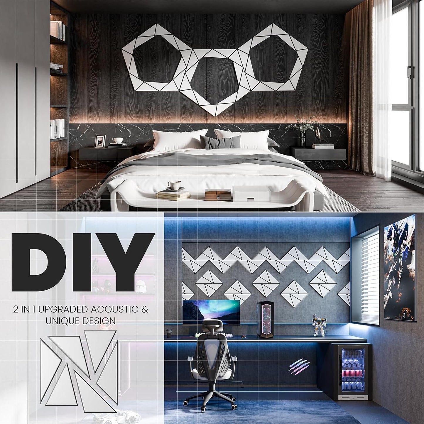 22 pack Acoustic Panels With Self-Adhesive, 12"X 12"X 0.4"Sound Proof Foam Panels, Sound Panels High Density, Soundproof Wall Panels for Home Studio Office- BlackBase + WhiteFace V1