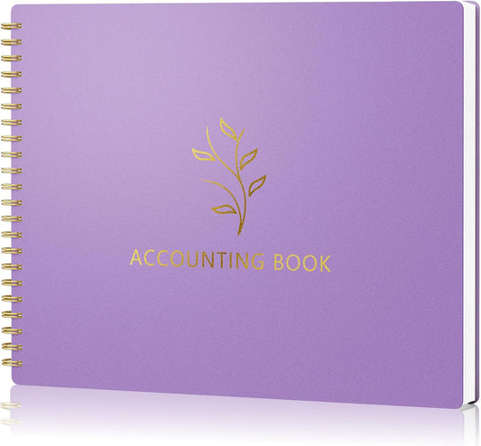 Accounting Ledger Book for Small Business Bookkeeping & Personal Use, Horizontal Expense Tracker Notebook for Family Budget, Bookkeeping Record Book Money Expense & Income Log Journal, Purple
