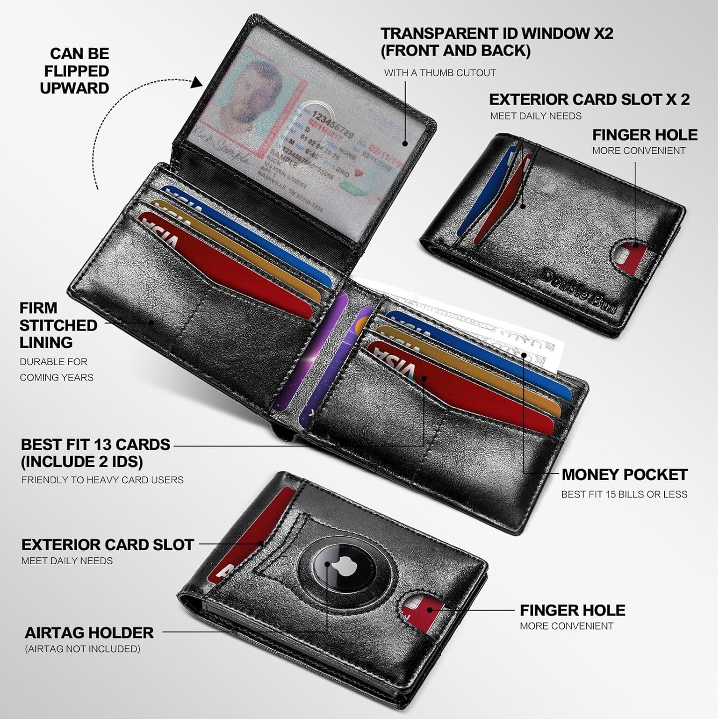 Slim Wallet for Men RFID Blocking Bifold Mens Slim Wallet,Ultra Thin Minimalist Front Pocket Small Compact Mens Leather Wallets,Smart Security Credit Card Holder with 2 ID Window & 1 Money Slot