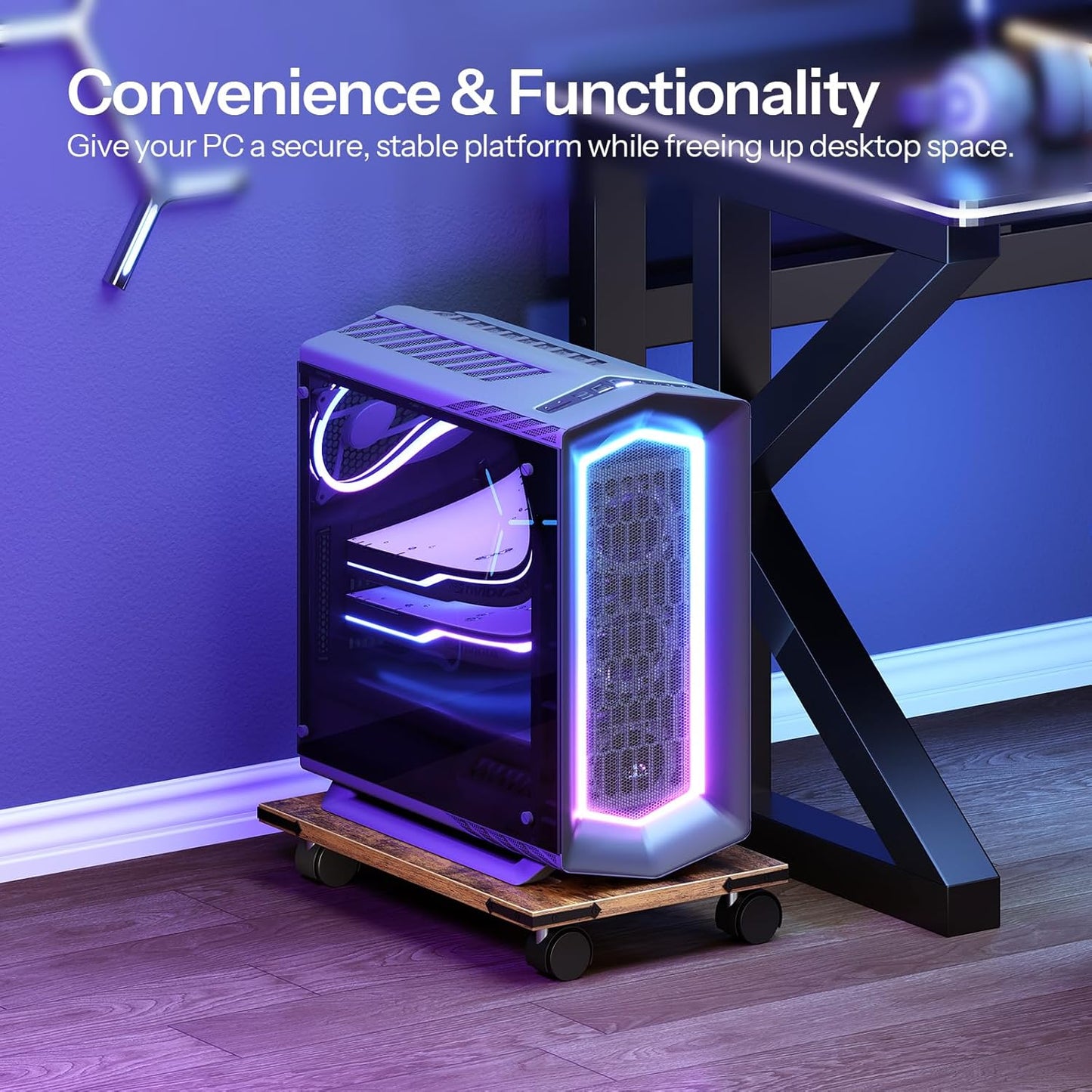 HOOBRO Mobile PC Stand, Ventilated Computer Tower Stand, PC Tower Holder with 4 Caster Wheels, CPU Holder Under Desk Fits Most Computer Host, for Office, Gamers, Rustic Brown BF46CJ01