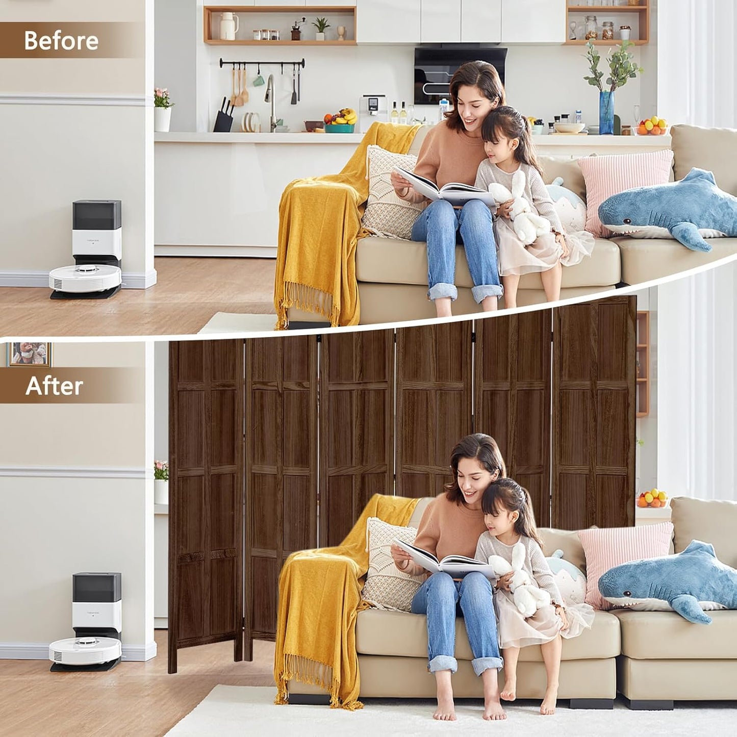 6 Panel Room Divider, 5.6Ft Wood Room Dividers and Folding Privacy Screens, Room Divider Wall Freestanding Room Partitions, Room Dividers Screen for Home Office Restaurant Bedroom, Dark Brown