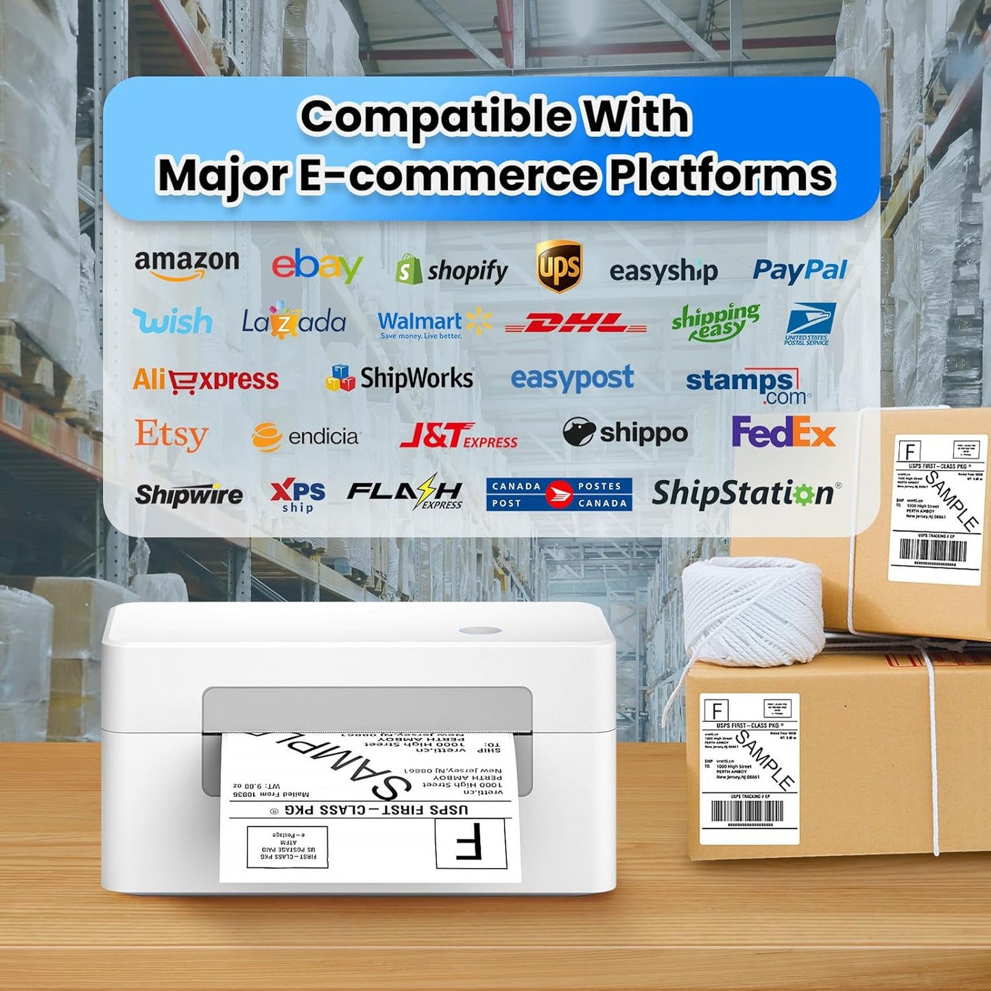 vretti Bluetooth Shipping Label Printer - 4x6 Thermal Printer for Shipping Packages and Small Businesses, Label Printer Supports Android/iPhone/Windows, Compatible with Shopify, Ebay, USPS, Amazon