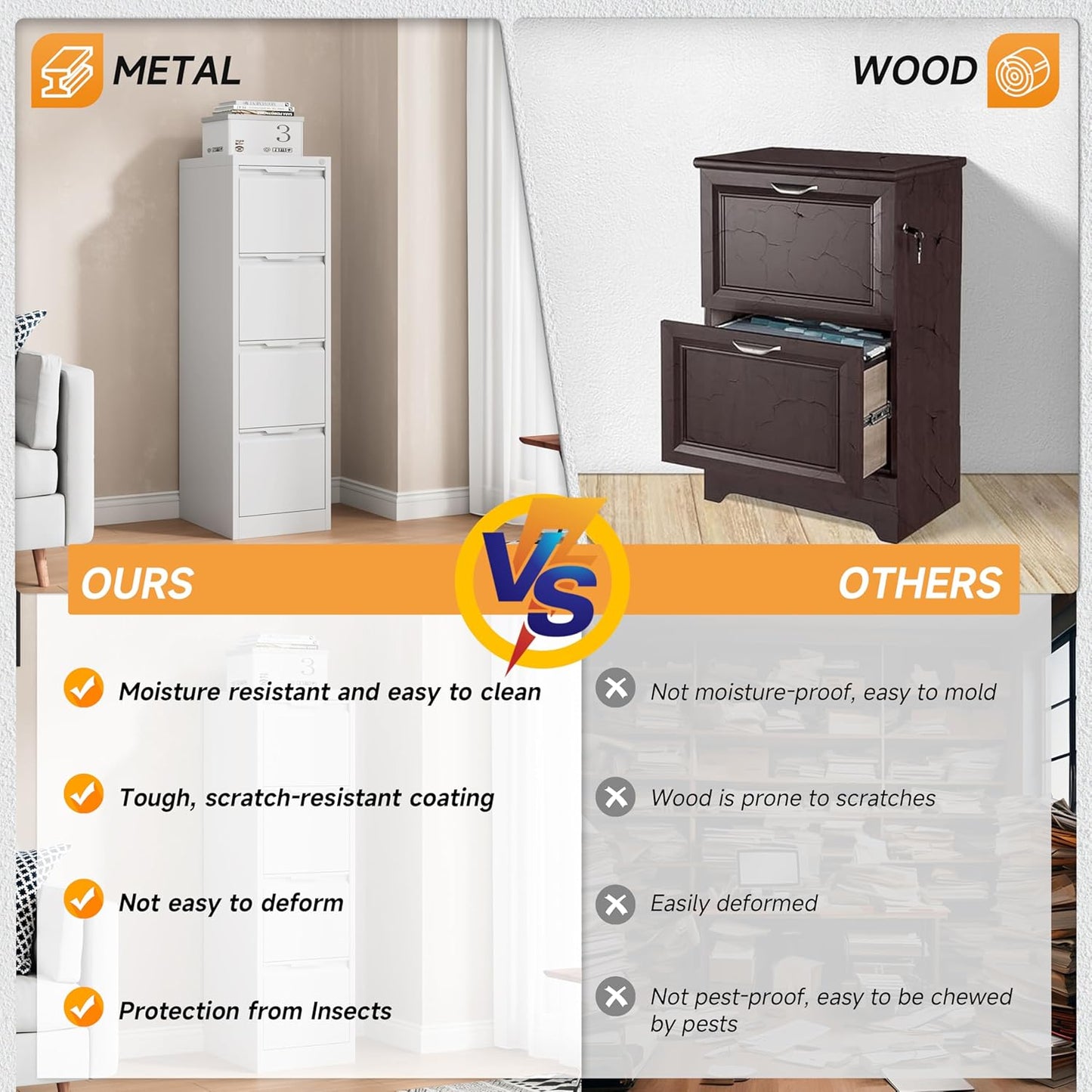 Bestoo 17.8" D Vertical File Cabinet, 4 Drawer Metal Filing Cabinets with Lock, Steel Filing Cabinet for Home Office, File Cabinet for Letter/Legal/A4/F4 Size, Easy Assemble (White)