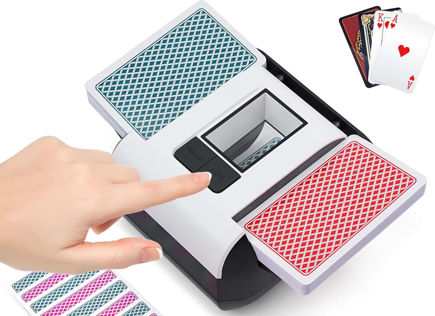 Automatic Card Shuffler, Electric Card Shuffler for 1-2 Decks One-Touch AUTO & Manual Mode Rechargeable 2000mAh Battery Low Noise Ideal for Poker UNO Blackjack Texas Hold'em Skip-Bo Phase 10