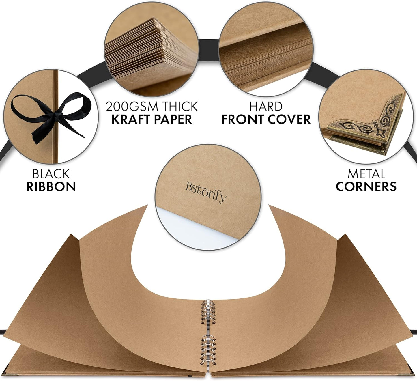 Bstorify Large Scrapbook Photo Albums 50 Pages (11 x 8.5 inch) Brown Thick Kraft Paper, Memory Book - Ideal for Your Scrapbooking, Art & Craft Projects