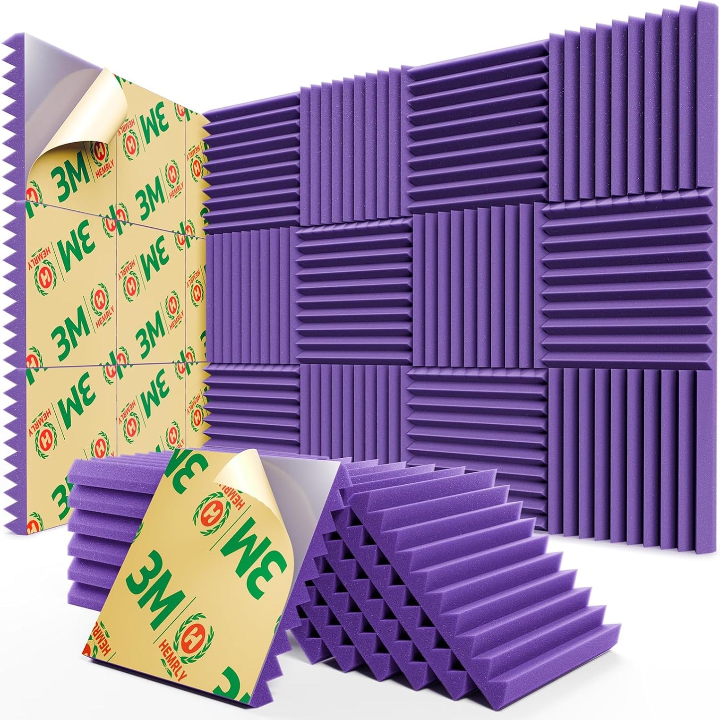 12 Pack Sound Proof Foam Panels for Walls,Self-Adhesive Foam Acoustic Panels Sound Absorbing,High Density Quick-Recovery Soundproof Wall Panels 12" X 12" X 1"-Purple