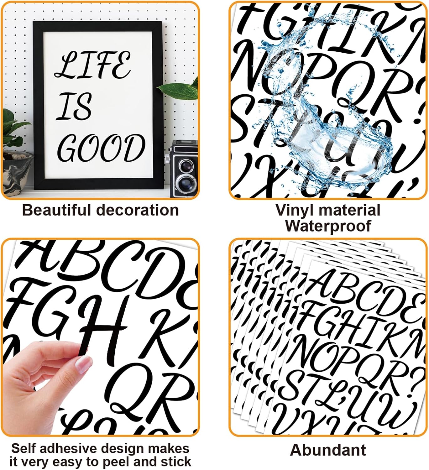 Bemeol 864 Pieces Letter Stickers 24 Sheets 2 Inch Self Adhesive Stickers Letters for Bulletin Board Classroom Mailbox Door Home Decor(Black)