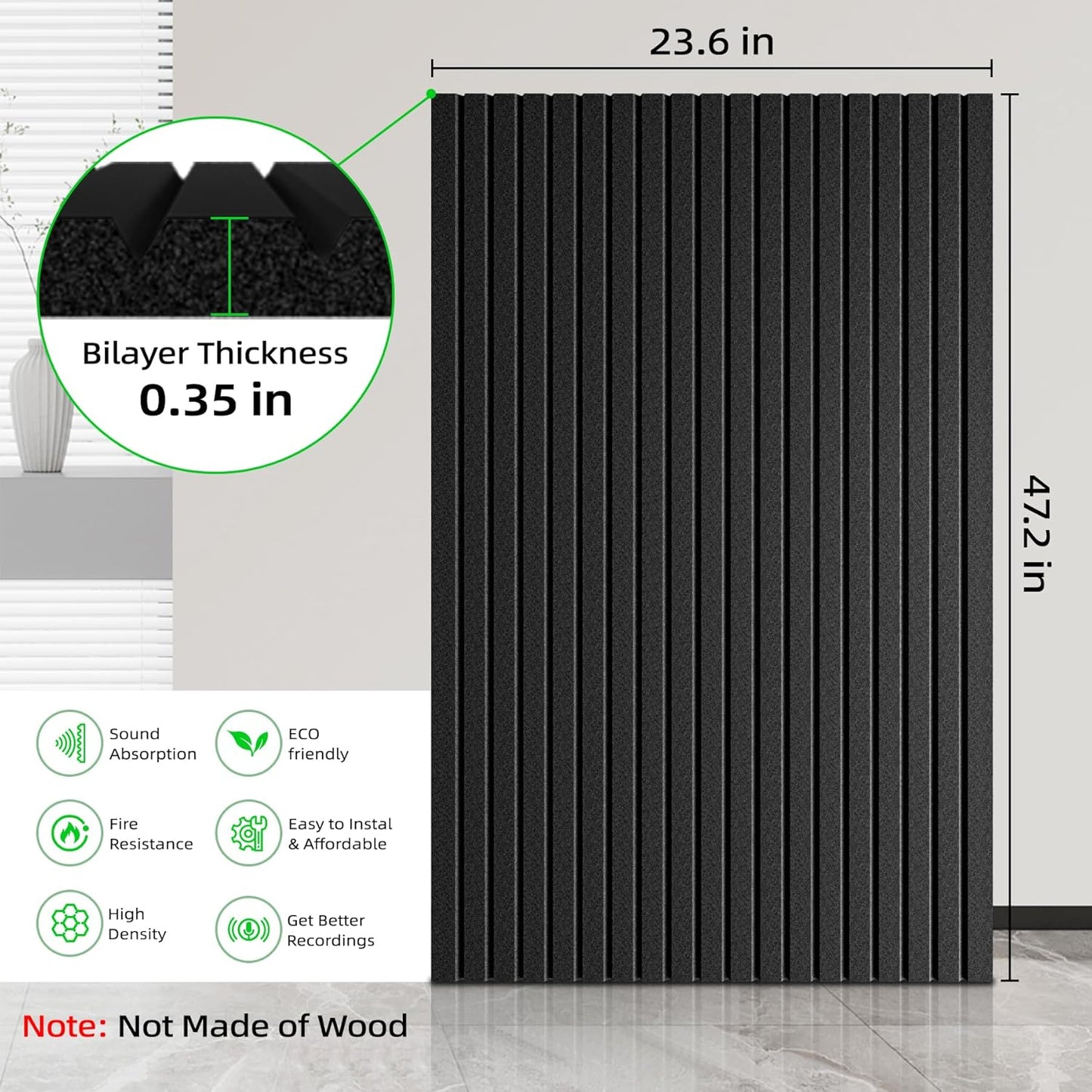 3 Pack Sound Proof Foam Panels for Walls 47.2"x23.6" Large Acoustic Panels Sound Absorbing, Self-Adhesive Soundproof Wall Panels for Home Studio, Office, Recording, Black (3 Pack Black)