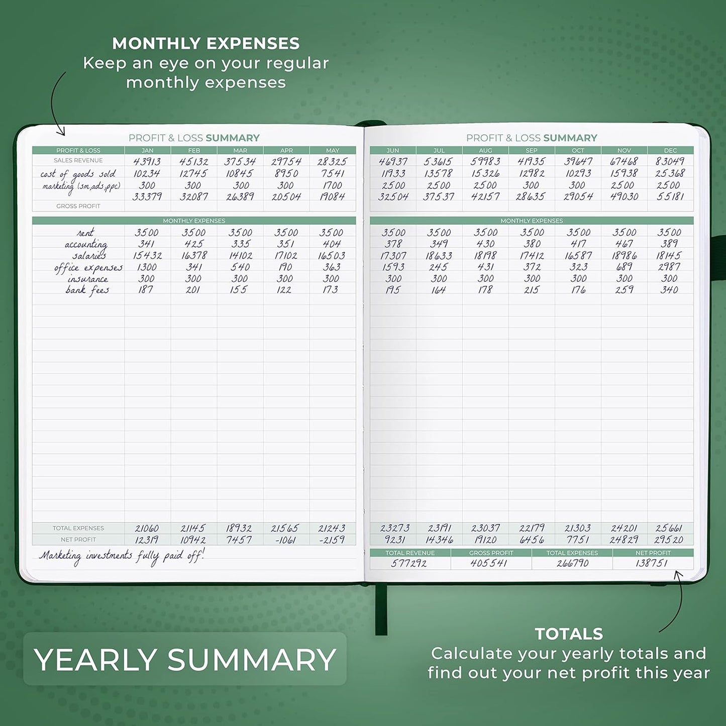 Clever Fox Income & Expense Tracker Large – Accounting & Bookkeeping Ledger Book for Small Business – 2-Year Record Notebook, A4 (Dark Green)