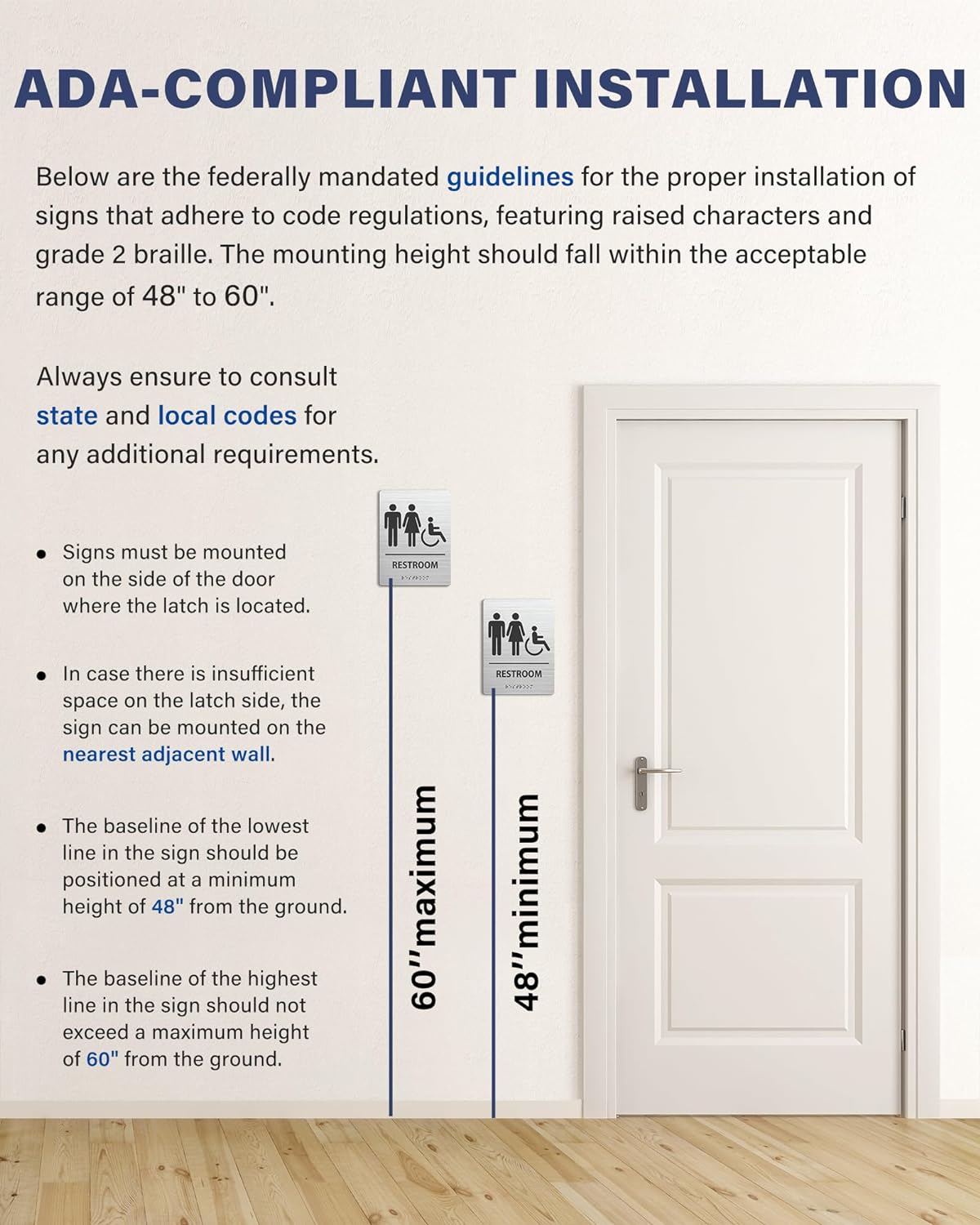 ADA-Mark Modern Restroom Sign for Business - 2PK ADA Compliant Braille Bathroom Sign with Easy Installation - 6" W x 8" H