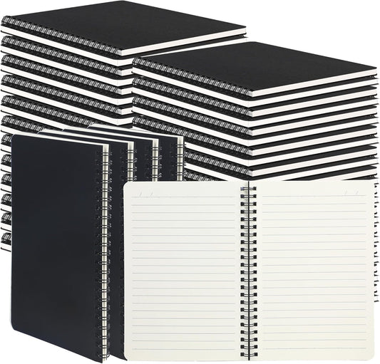 miikoul 100 Packs A5 Spiral Notebooks, Black Ruled Notebooks Bulk, 8.3"×5.5", 60 Sheets/120 Pages, Hardcover Lined Journal Notepad Travel Notebooks for Office and Back to School Supplies