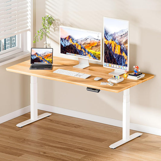 Okin Standing Desk Frame 3 Stage Dual Motor, Electric Stand Desk Legs Workstation up to 49.2",T-Shaped 270lb Load Adjustable Standing Computer Desk Base 43.3-71" for Home and Office,Glossy White