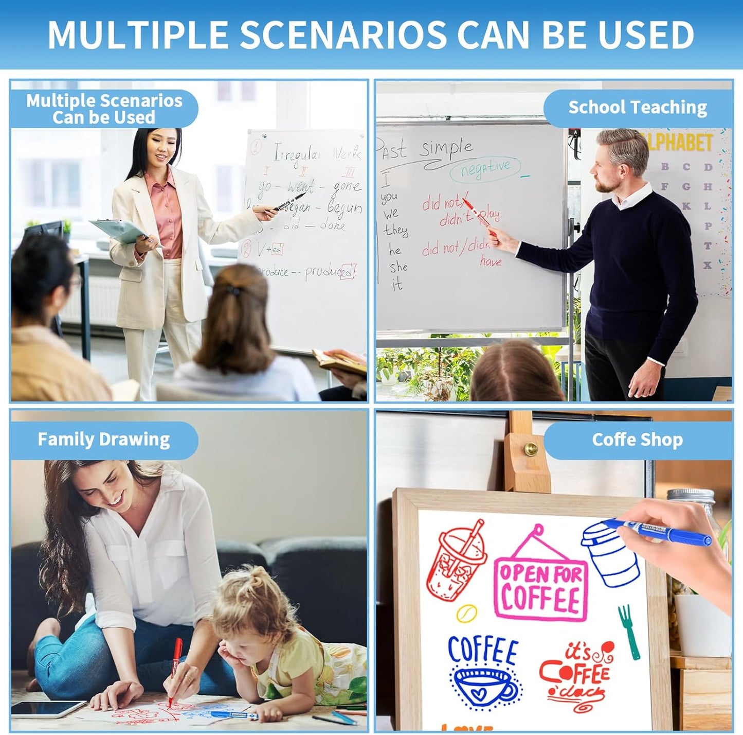 Dry Erase Markers, Fine Tip Whiteboard Marker, Low Odor Dry Marker, Fine Point Markers are pecfect for Whiteboard Mirrors Glass, Assorted Color Markers for School Office Home (48 Pack 8 Colors)