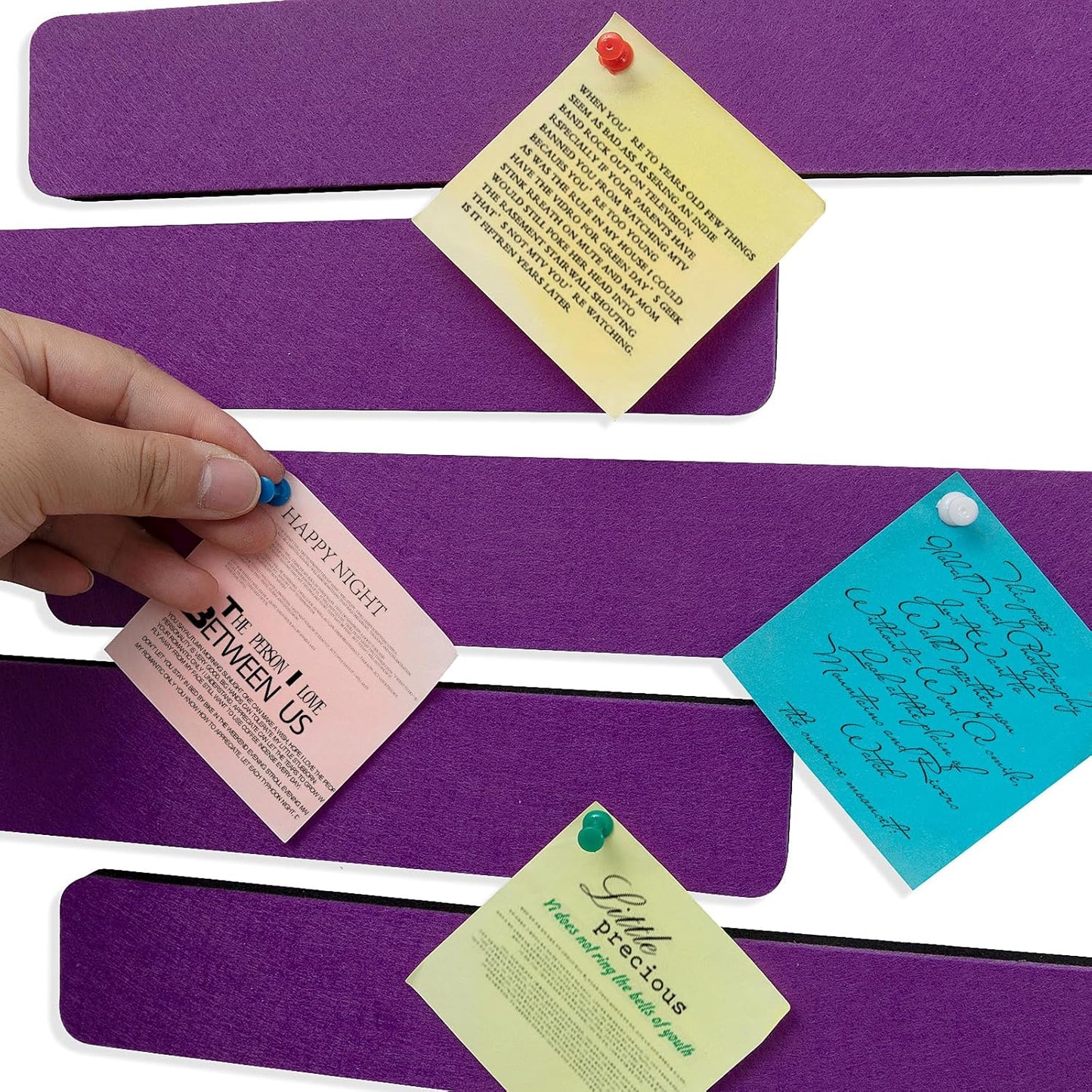 Felt Pin Board Bar Strips Bulletin Board for Bedrooms Offices Home Wall Decoration, Notice Board Self Adhesive Cork Board with 35 Push Pins for Paste Notes, Photos, Schedules (Purple)