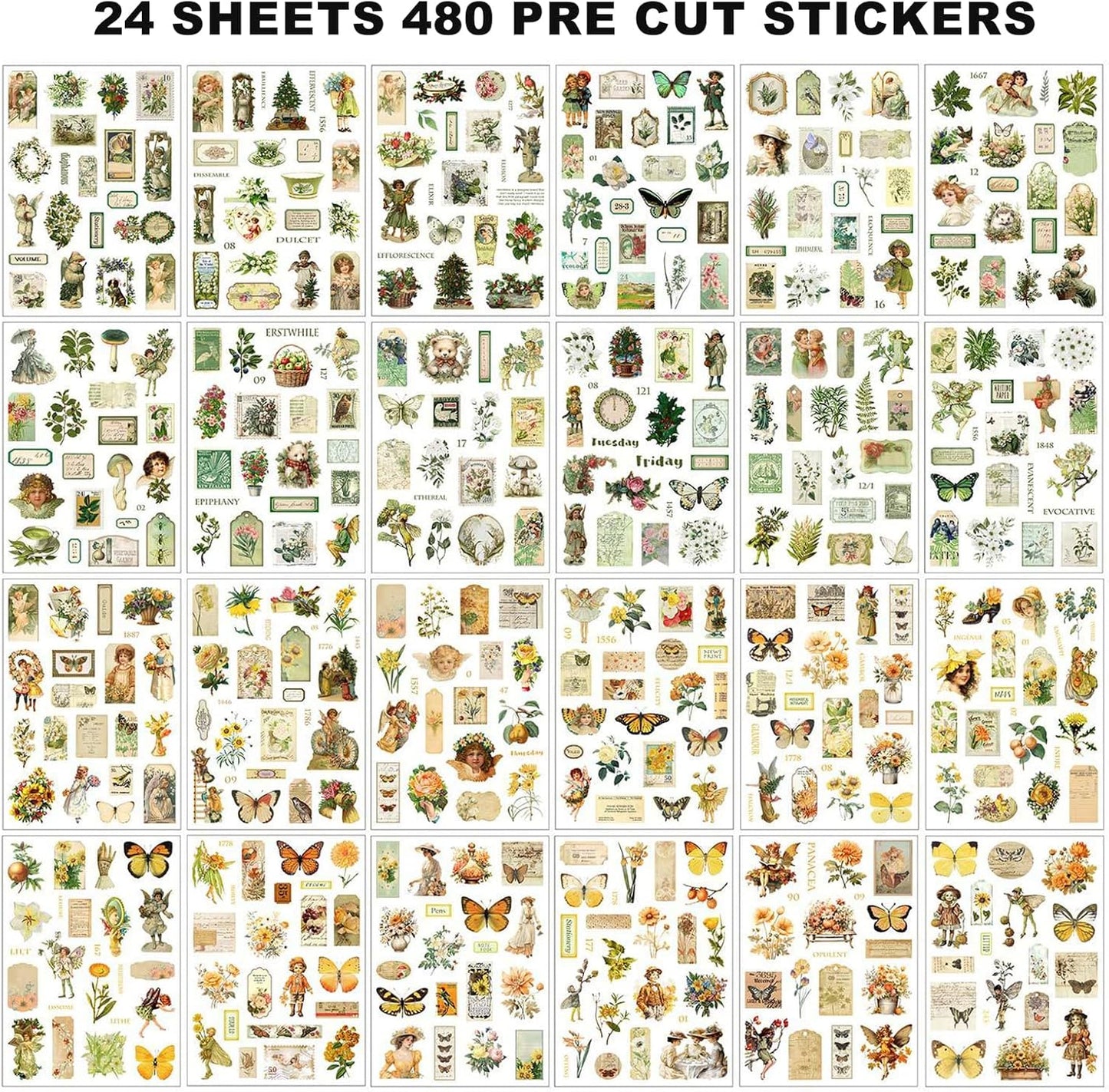 Vintage Scrapbook Stickers 24 Sheets 480 Precut People Stickers for Scrapbooking Washi Sticker for Journaling Vintage Junk Journal Supplies