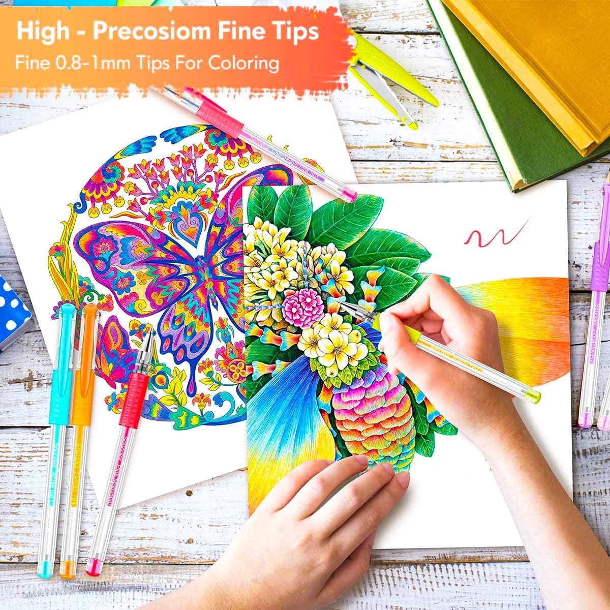 Soucolor Gel Pens for Adult Coloring Books, Deluxe 120 Pack-60 Colored Gel Pens, 60 Refills and Travel Case, with 40% More Ink Gel Art Markers Set for Drawing Journaling Scrapbooking Art Kit Supplies