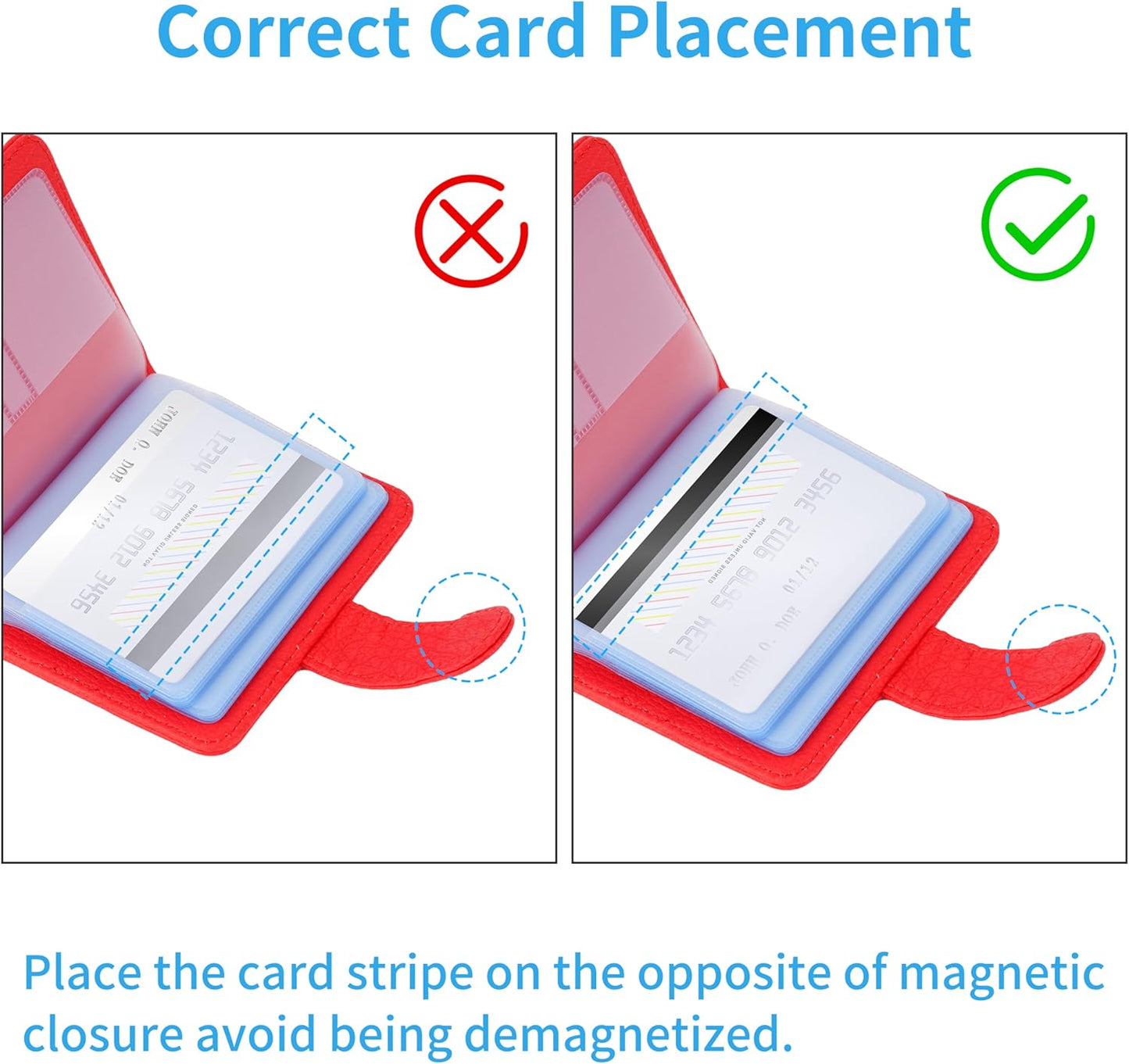 Wisdompro Credit Card Holder, Slim Leather RFID Blocking Wallet Debit Card Protector Organizer Case (20 Card & 7 Memory Card Slots)-Vertical Red