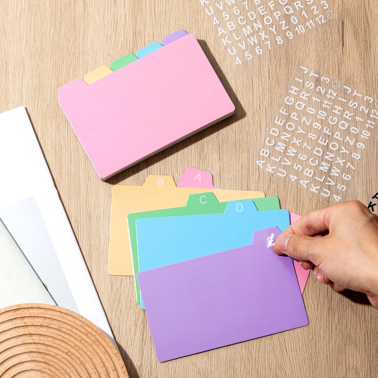 Harloon 52 Pcs Dry Erase Index Card Guide Set Include 50 Index Card Dividers 2 Number Alphabet Sticker with Tabs Photo Dividers for Office Business Back to School Supplies(3 x 5 Inch,Candy)