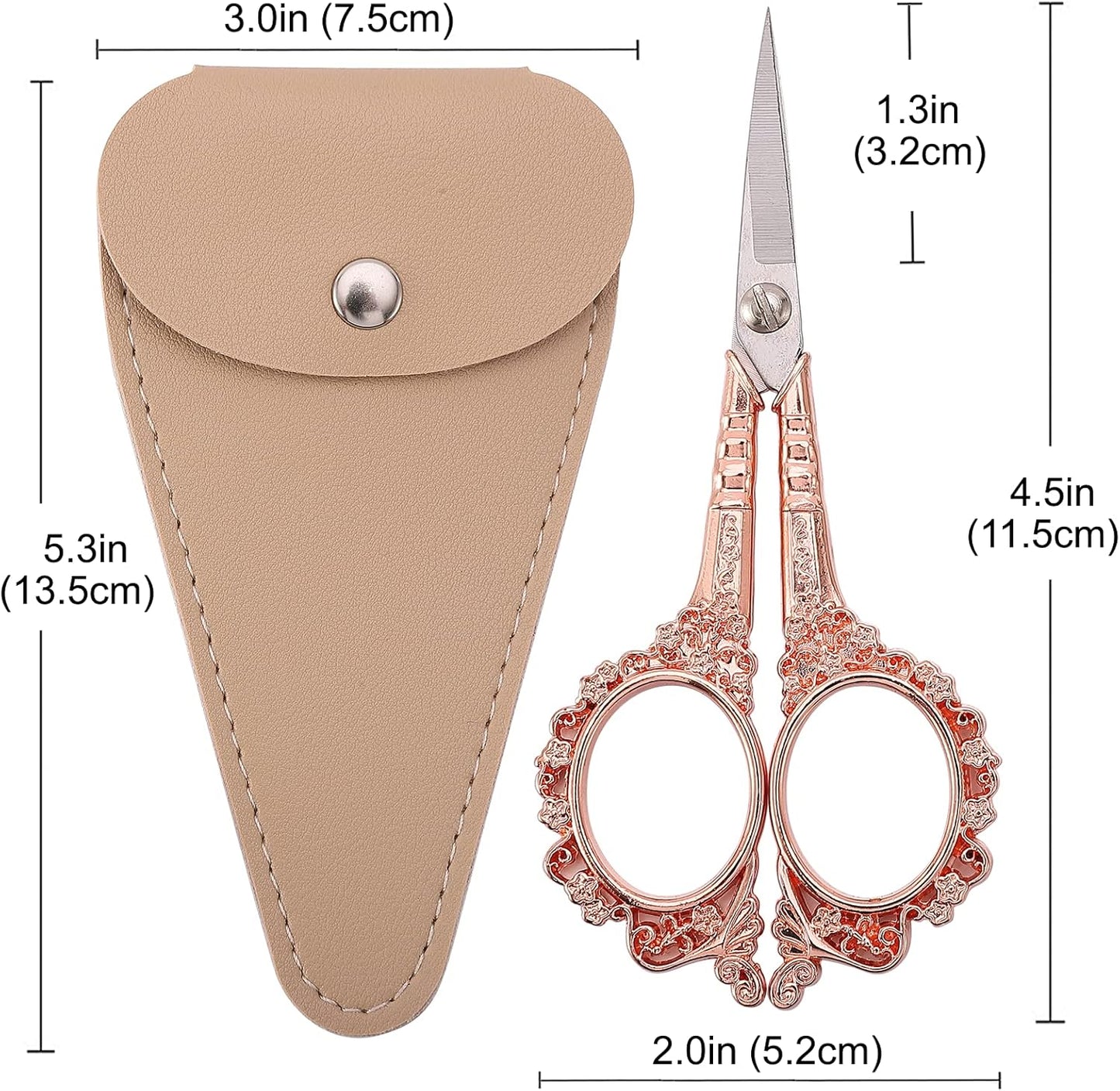 Sewing Scissors Embroidery Scissors, 4.5in Rose Gold Crochet Scissor with Sheath for Craft Cross Stitch Needlework Artwork Thread Yarn Cutting