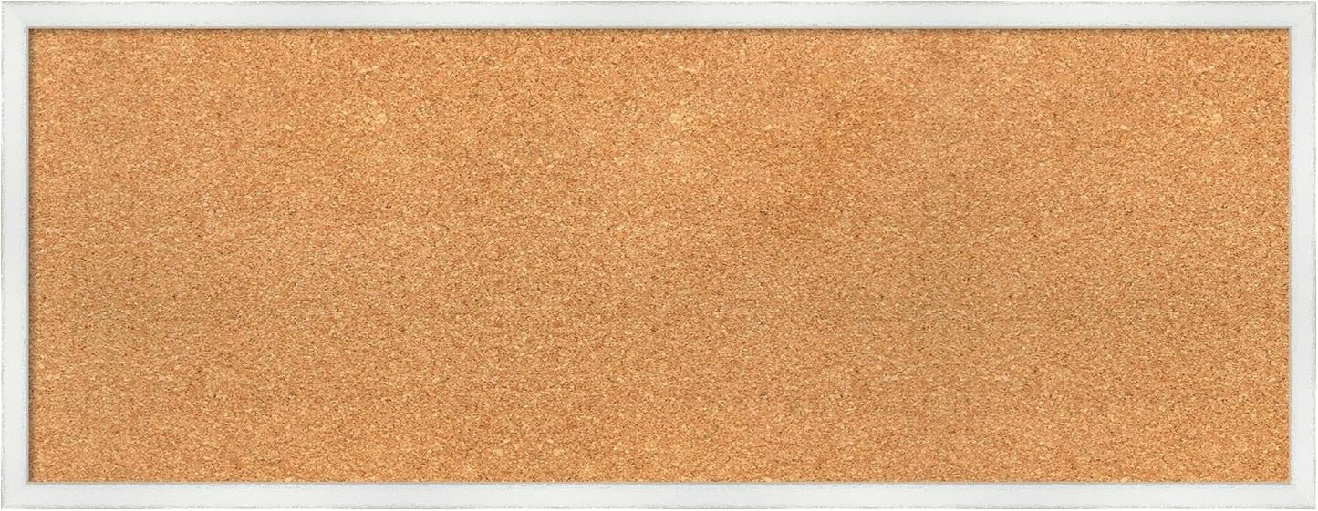 Amanti Art Natural Cork Board for Wall, 15x39 Vision Board with White Frame, Medium Corkboard Office Decor for Home Organization, Country Rustic Corkboard Pinboard to Display Items for Home