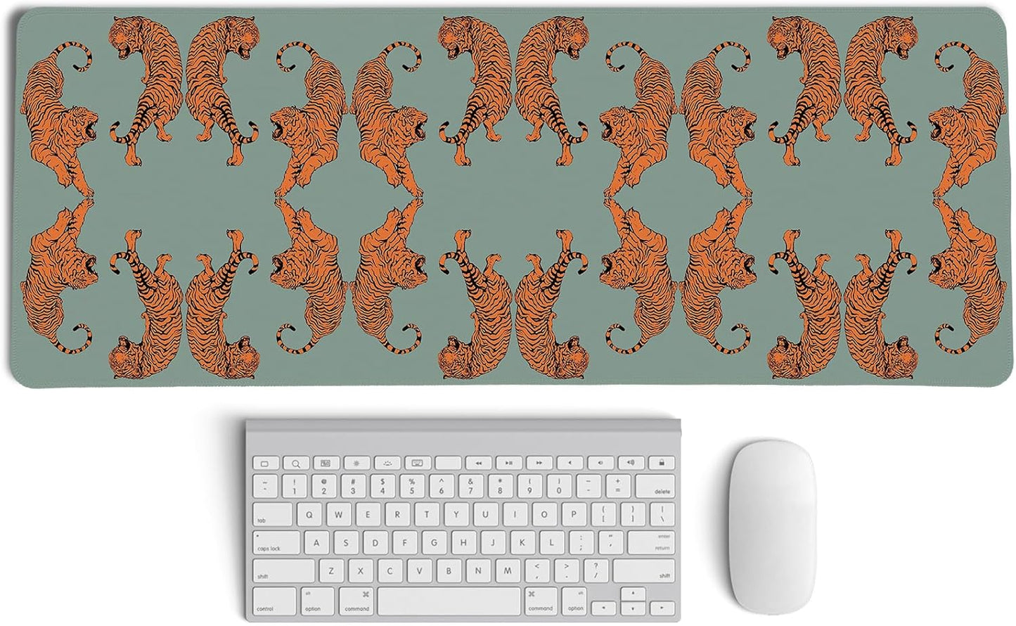 Sage Green Tiger Decor Mouse Pad,Cheetah Desk Mat,XL Large Leopard Mouse Pad,Preppy Desk Mat for Dorm Home Office Decor,31.5x11.8 Inch