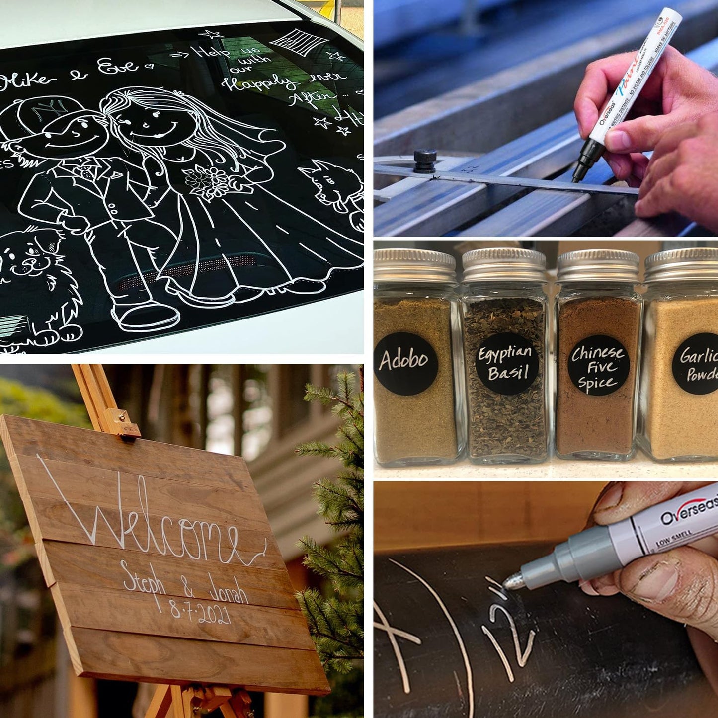 Overseas White Paint Pens Permanent Markers 24 Pcs, Oil Based Paint Markers Set, Quick Drying, Waterproof, Medium Tip Marker Pens for Metal, Rock, Wood, Plastic, Canvas, Glass, Stone, Rubber, Paper