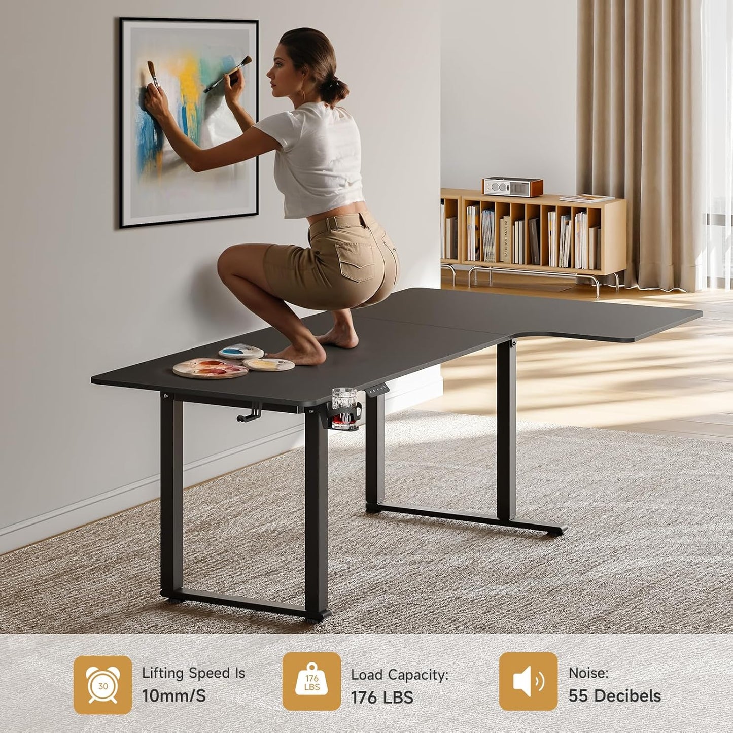 L Shaped Standing Desk, 63x43 Inches Electric L Stand Up Desk with 4 Legs, Dual Motor and Memory Controller, Adjustable Height from 28-46 Inches for Home and Computer Workstation, Black