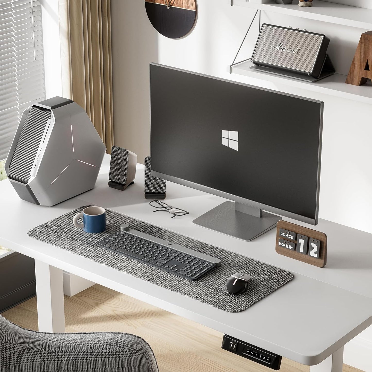 Furmax Electric Standing Desk, 47 x 24 Inches Height Adjustable Desk with Removable Casters, Home Office Computer Desk (White)