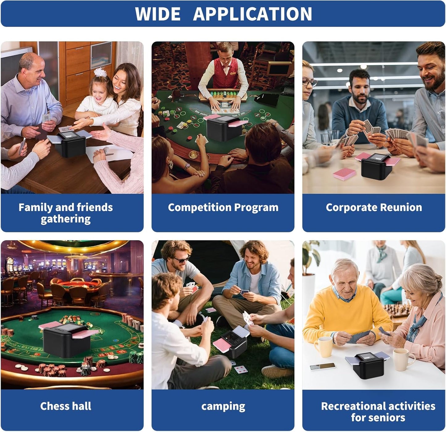 Rechargeable Automatic Card Shuffler for 2 Decks, 2000 mAh Built in Battery USB-C Charge, Low Noise Fast Shuffle, Smart Auto Shuffler for UNO Poker Blackjack Skip-Bo Texas Hold'em Canasta Skyjo(Black)