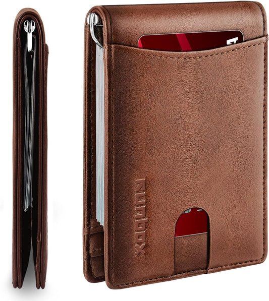 Slim Money Clip Wallets for Men RFID Blocking 11 Card Holder Minimalist Small Thin Carbon Leather Bifold Mens Front Pocket Wallet Gift Box