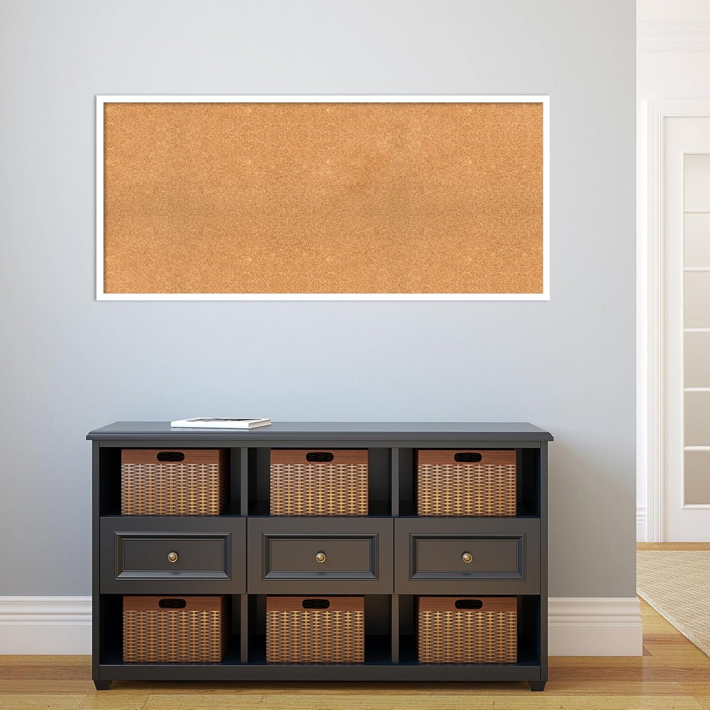 Amanti Art Natural Cork Board for Wall, 23x51 Vision Board with White Frame, Oversize Corkboard Office Decor for Home Organization, Modern Corkboard Pinboard to Display Items for Home Organization in