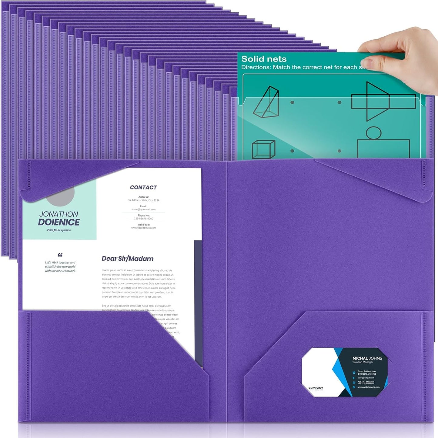 Henoyso 150 Pcs Plastic Folders with Clear Front Pockets Bulk Heavy Duty File Folders with 2 Pockets and Card Slot for Student Teacher Back to School Supplies Office Presentation (Purple)