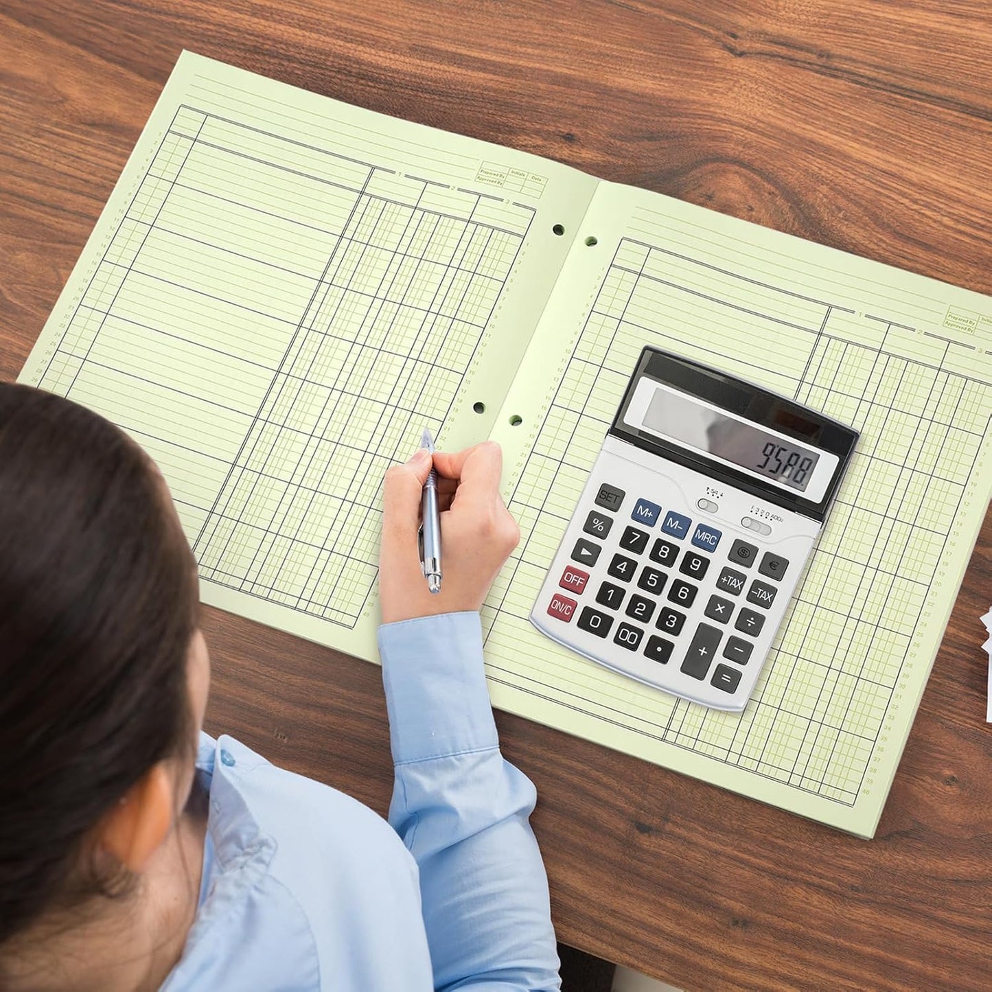 Zhanmai 5 Pack 250 Sheets Analysis Columnar Books 3 Hole Accounting Ledger Book Ledger Paper Pad Columnar Pad for Business, 50 Sheets/Pack, Single Page Format, Green(3 Columnar,8.5 x 11)