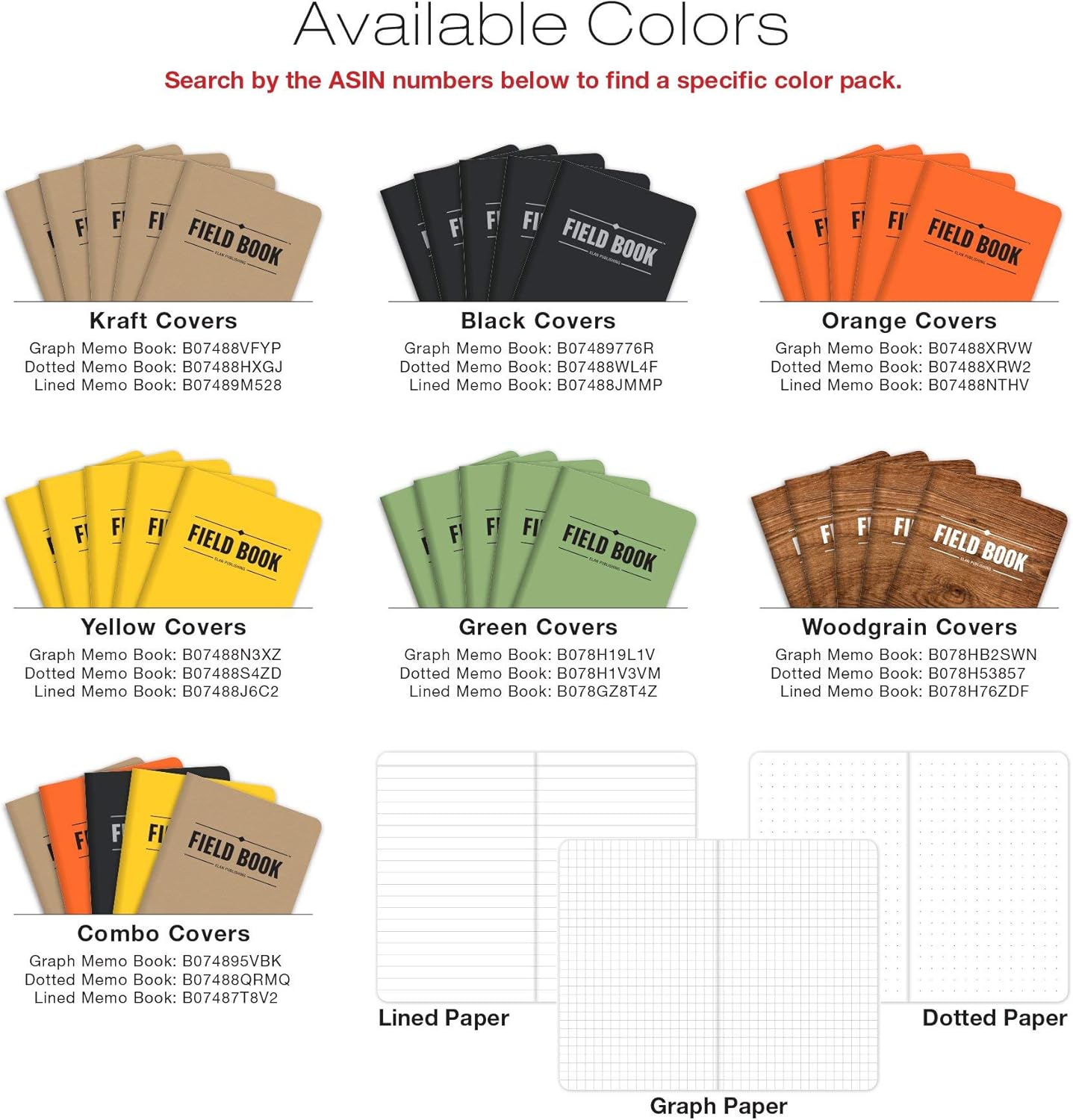 Elan Publishing Company Field Notebook/Pocket Journal - 3.5"x5.5" - Green - Graph Memo Book - Pack of 5