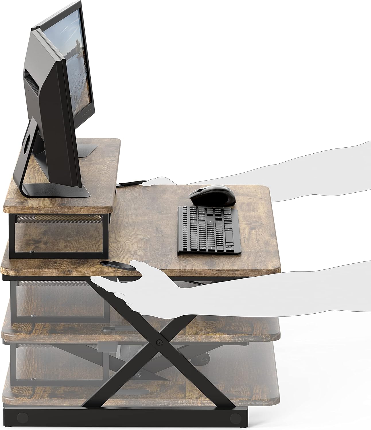 SHW 36-Inch Height Adjustable Standing Desk Converter Sit to Stand Riser Workstation, Rustic Brown