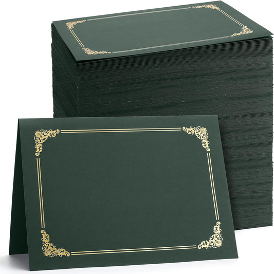 Fainne 120 Packs Certificate Holders Bulk, Diploma Covers Gold Foil Border, Document Covers for Letter Size 8.5x11 Award Certificates, Cardstock, Document Papers, Paper Card Stock(Green)
