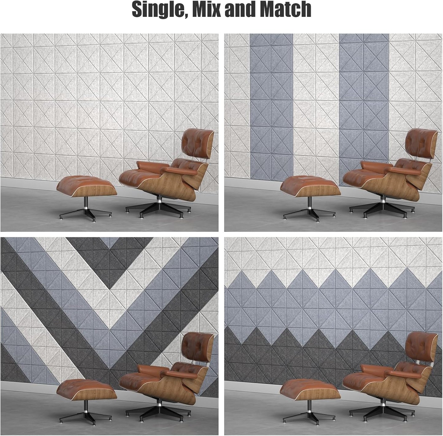 Sonicism 12 Pack X-Lined Acoustic Panels with Self-Adhesive, 12"X 12"X 0.4" Sound Proof Foam Panels, Decorative Soundproof Wall Panels, Sound Absorbing Tile for Home & Offices, Silver Gray