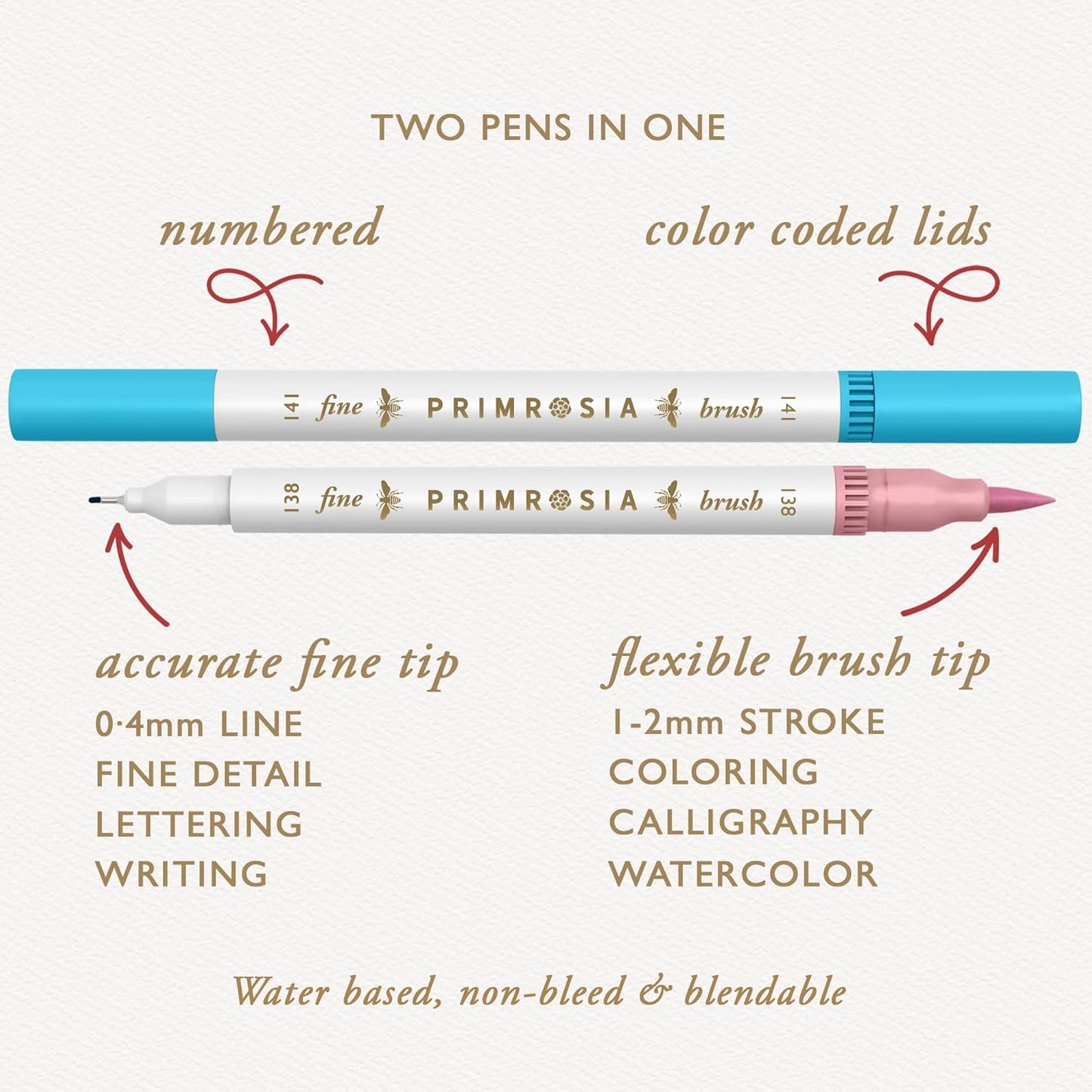 Primrosia 12 Dual Tip Watercolor Marker Pens - Fine Tip & Brush Tips, Professional Quality, 4 x Sticker Sheets, Blendable, Non-Toxic, Perfect for Calligraphy, Drawing & Coloring. (Wildflower)