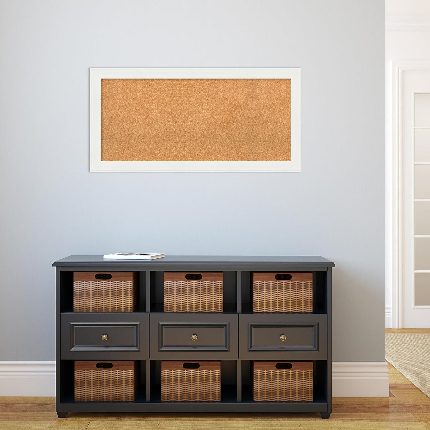 Amanti Art Natural Cork Board for Wall, 19x39 Vision Board with White Frame, Medium Corkboard Office Decor for Home Organization, Casual Corkboard Pinboard to Display Items for Home Organization in