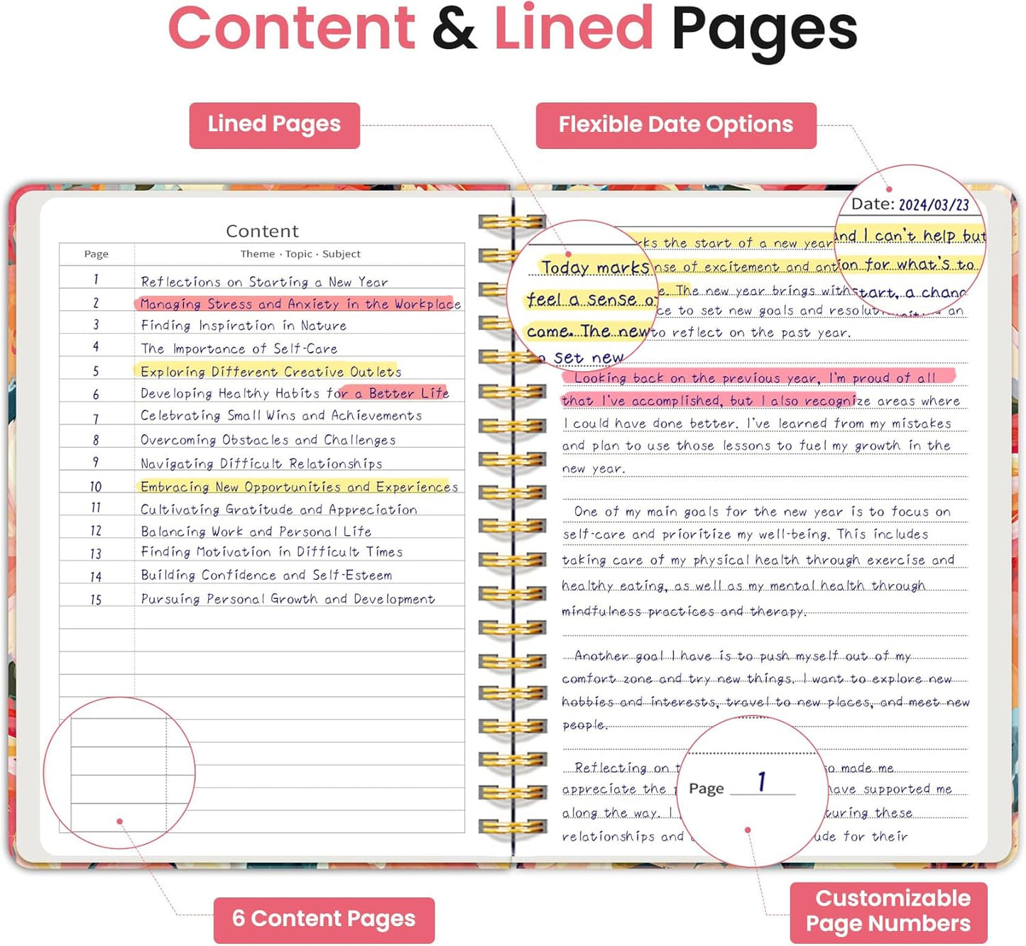 Lined Spiral Notebook Journal for Work, 300 Pages Thick B5 (7.1"x10") College Ruled Journal for Women & Writing, Hardcover Notebook for Note Taking, Perfect for Office Home School, Pastel Garden