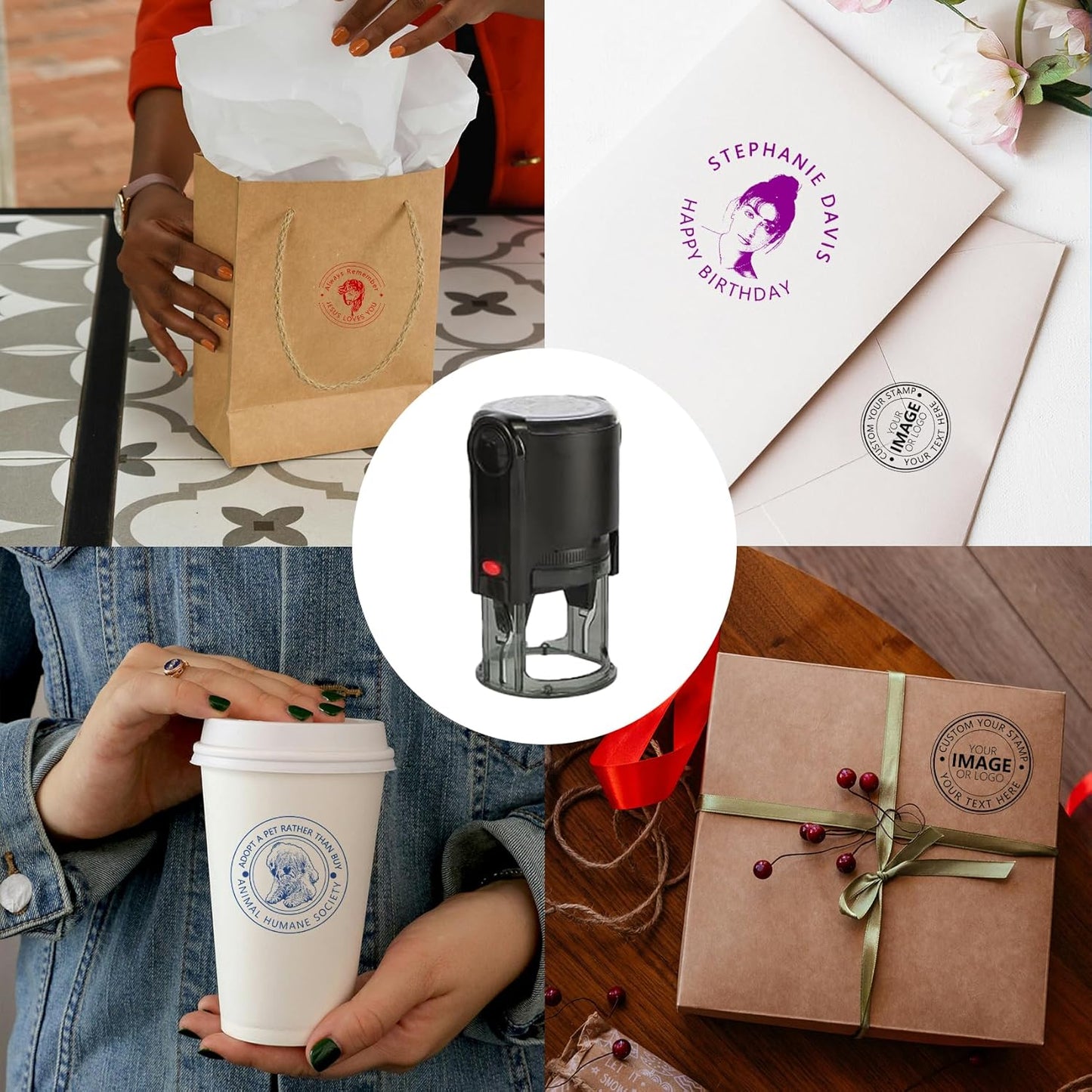 Custom Stamp Personalized Image Logo Stamp Customized Text Round Stamps Business Self-Inking Stamper Customized School Organization Institution Logo Bulk Seal Multiple Frames Options