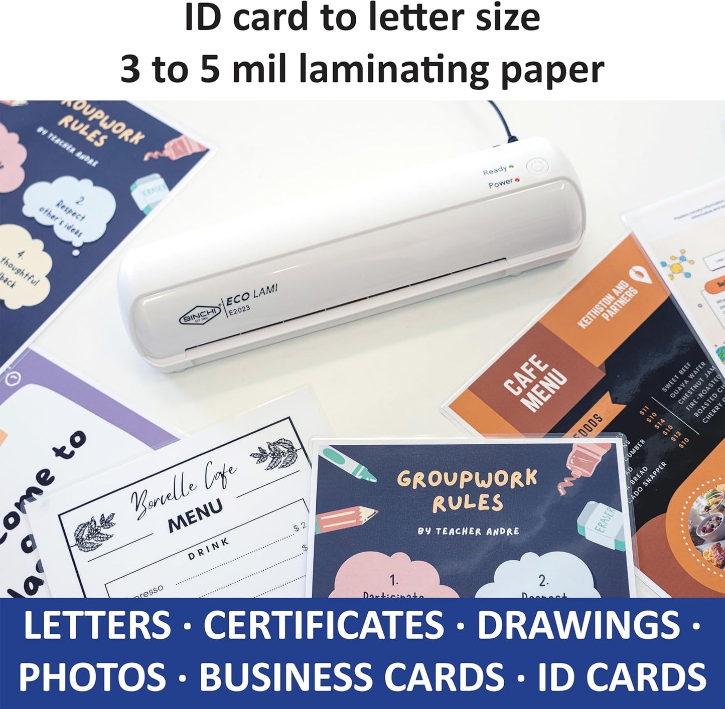 SINCHI 9-Inch Thermal Laminator, 3–5 Mil, 3-Min Warm-Up, Compact Lamination Machine with 10 Pouches, Jam Release Lever, Auto Shut-Off, One-Touch Operation for Home, Office, School