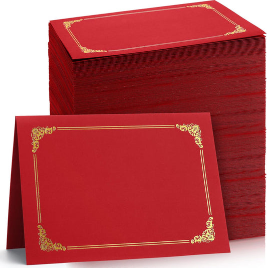 Fainne 120 Packs Certificate Holders Bulk, Diploma Covers Gold Foil Border, Document Covers for Letter Size 8.5x11 Award Certificates, Cardstock, Document Papers, Paper Card Stock(Bright Red)