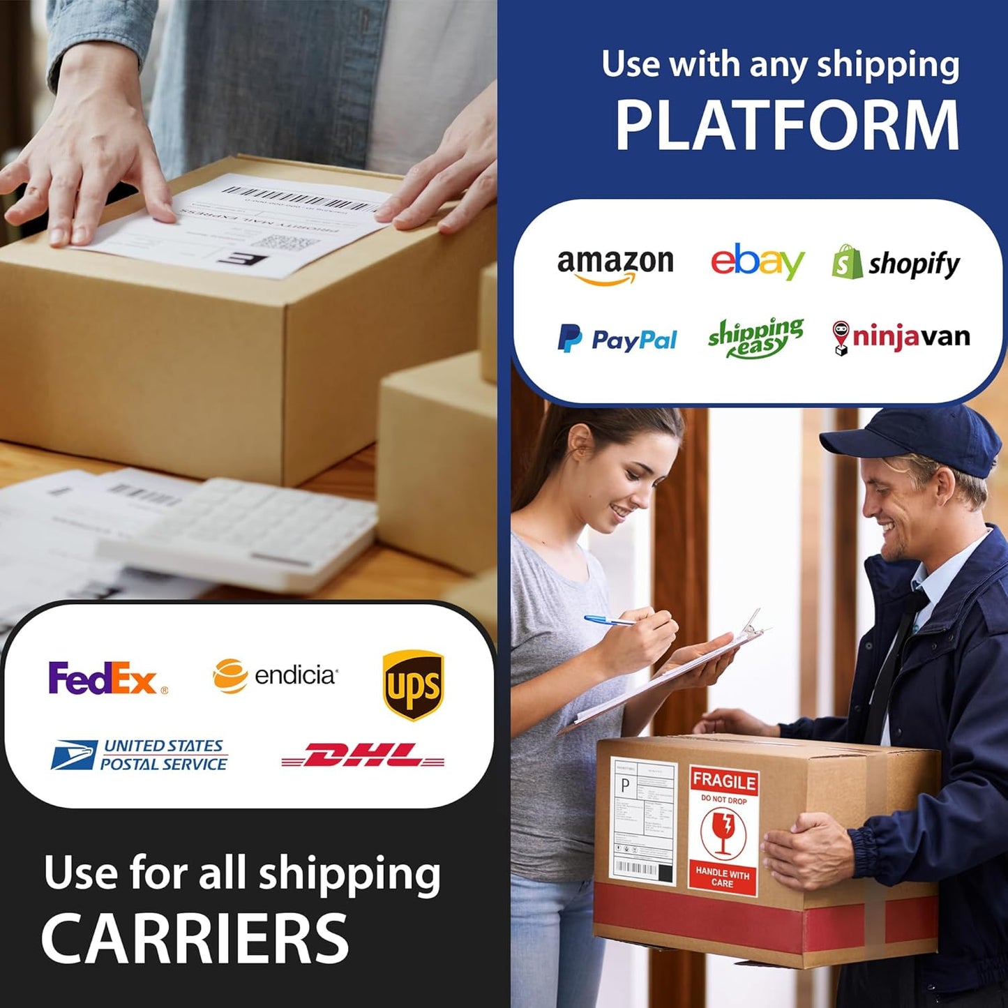 500 Sheet (1000 Labels) | 8.5" x 11" 2 UP Half Sheet Self Adhesive Shipping Labels for Laser & Inkjet Printers | Ecommerce, Address, Mailing, Labeling, Packaging