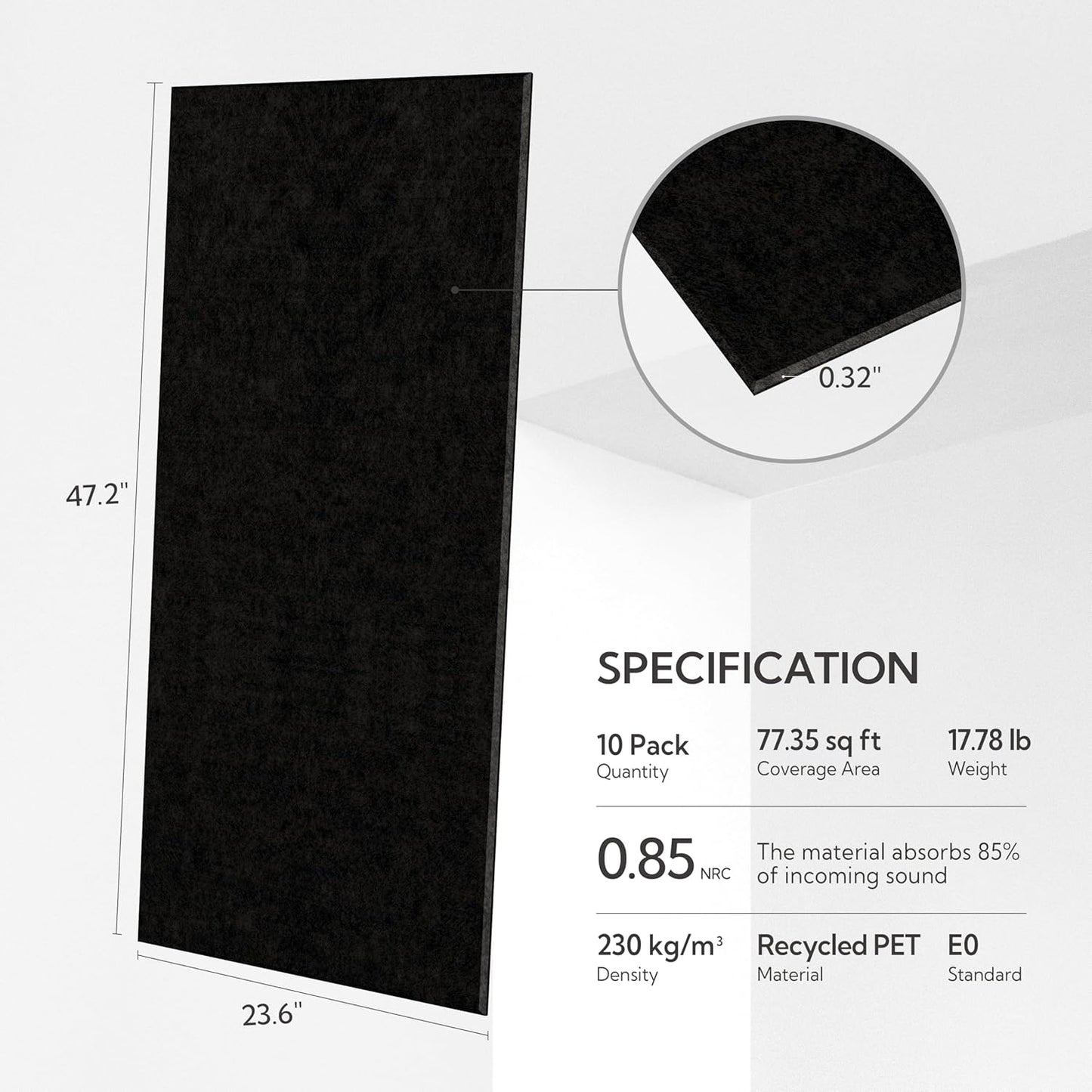 Olanglab Acoustic Wall Panels 10 Pack, 48 x 24 per Acoustic Panels Sound Absorbing, Sound Panels for Home Studio and Office, Solid Black